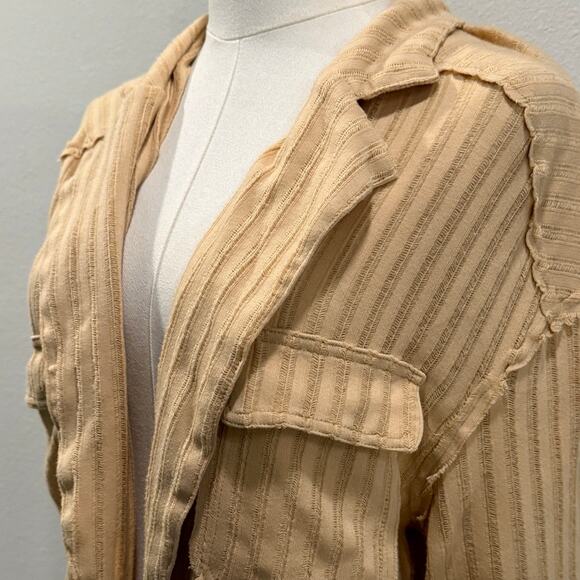 Free People Beach Textured Slouchy Relaxed Ribbed Shirt Mustard Yellow Small - Picture 3 of 5